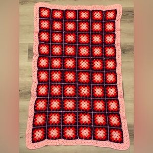 Vintage Handmade Granny-Square Crochet Blanket
